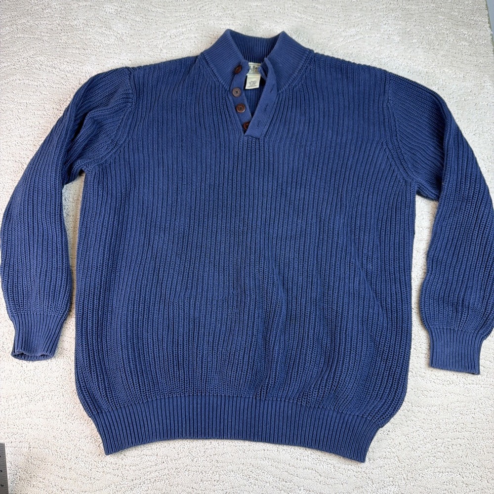 Men's L.L.‎ Bean XLT Cable Knit 1/4 Button Fisherman Sweater Pullover